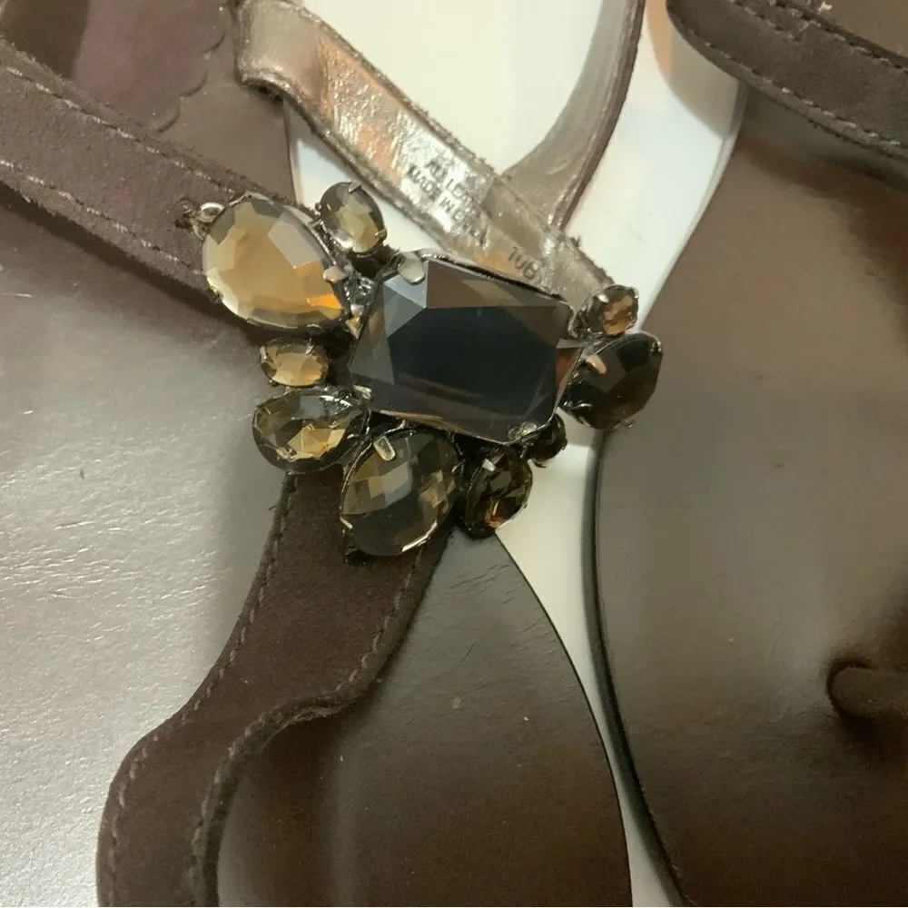 BCBG MaxAzria Dark Brown Leather Sandals with jeweled Accent U.S. Size 10 B